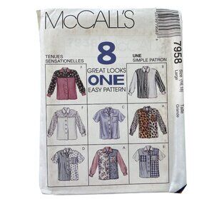 90s McCalls 7958 Blouse Sewing Pattern Size Large Multi Style Ideas Retro UNCUT